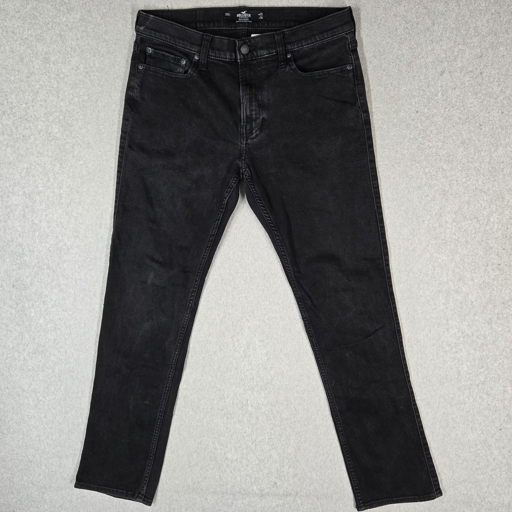 Hollister Men Jeans 32X34 Black Denim Slim Straight 31" Inseam Stretch